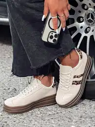 Sneakersy damskie STRIPEY z platform leopard