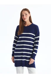 Lw - Crew Neck Striped Long Sleeve Women's Knitwear Tunic