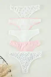 Multi-Colored 5-Pack Cotton Ribbed Thong Knitted Panties