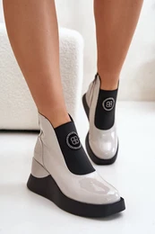 Leather wedge ankle boots D&A light gray