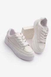 Women's Sneakers Thick Sole Lace-Up Sneakers Sapres White