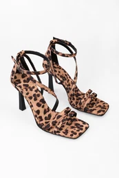 Women's Mules Leopard Satin Heeled Shoes