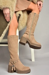 T996224002 Mink Suede Thick Heeled Women's Boot