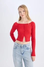 Fitted Off Shoulder Knitwear Sweater