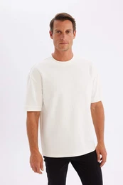 Oversize Wide Pattern Crew Neck Heavy Fabric Basic Plain Short Sleeve T-Shirt