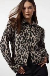 Brown Leopard Patterned Knitted Cardigan