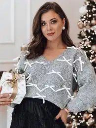 Sweter damski RIBBLOOM w kokardki grafitowy