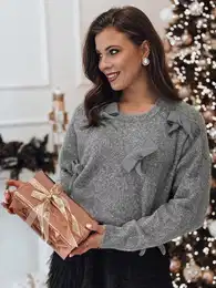 Sweter damski one size BOWTONE z kokardkami jasnoszary