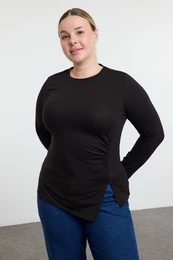Curve Black Jersey Knitting Plus Size Blouse