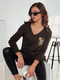 Sweter damski oversize GLAMFOLD z nadrukiem ciemnobrzowy