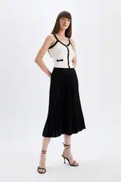 Flexible Waist Basic Plain Pleated Aerobin Midi Skirt B9014ax24au