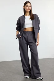 Anthracite Oversize Zippered Thick Inner Fleece Knitted Tracksuit