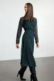 Green Animal Midi Woven Dress
