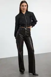 Limited Edition Brown Leopard Foil Printed High Waist Wide Leg Jeans