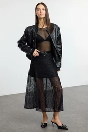 Black Lace Fabric Maxi Length Woven Skirt