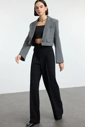 Black Corset Detail High Waist Wide Leg/Wide Leg Woven Trousers