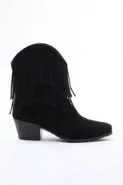 Black Suede Tassel Cowboy Block Heel Women's Boots