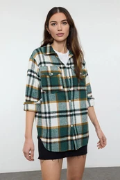 Dark Green Plaid Oversize/Wide Fit Woven Shirt