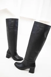Black Genuine Leather Women's Boots 19959