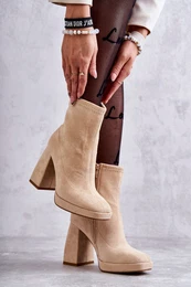 FG2 Women's Suede Boots On High Heel Light beige Ramira