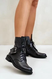 2949 Leather Boots With Buckle Black