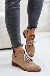 2959 Suede Oxford Shoes Lace-Up Flat Heel Beige