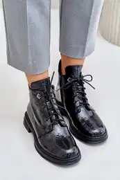 Leather Patent Women's Ankle Boots Insulated With Zipper D&A