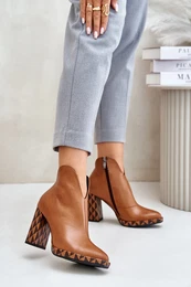 Leather Ankle Boots On Heel Brown 2836