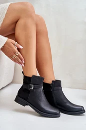 PE1 Insulated Ankle Boots On Flat Heel With Strap Black Sabamessa