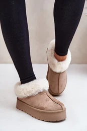 PS1 Snow Boots With Low Shaft With Fur On Platform Eco Suede Dark Beige Neathoria