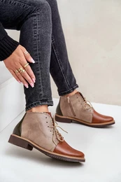 S. BARSKI Insulated leather ankle boots with flat heel brown Nianka