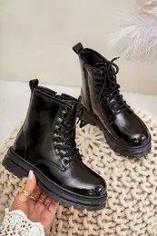 FR1 Insulated girls boots lacquered with zipper black Novita