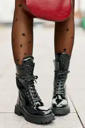 PS1 Lacquered Insulated Work Boots With Decoration Black Kelilea