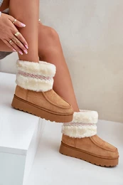FR1 Women's Snow Boots On A Platform With Fur And Pattern Camel Deepanti