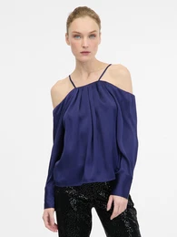 Dark blue women's blouse with open shoulders - Women