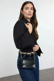 Black Textured Cross Strap Women's Mini City Bag