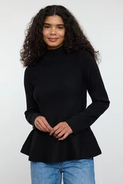 Black Premium Yarn/Special Yarn Stand Collar Knitwear Sweater