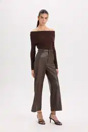 Culotte High Waist Crop Fit Crop Faux Leather Pants