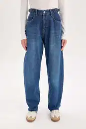 Baggy Fit High Waist Long Jeans Washed Pants