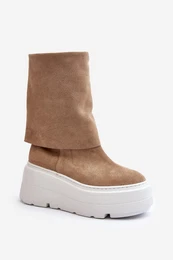 3410 Suede Women's Boots on Chunky Platform Beige