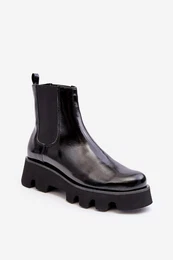 Women's leather ankle boots with chunky sole 2571 black