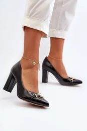 Black Leather Court Shoes with Heart