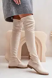 PH2 Knee High Flat Heel Boots Made Of Eco Suede Beige Linnithia