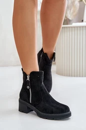 FB3 Women's Boots With Perforated Pattern On Heel Black Oviria