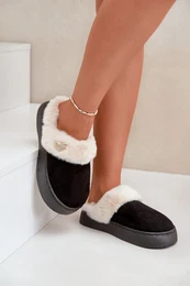 FK1 Women's Slippers With Fur And Decorative Heart Black Otielo