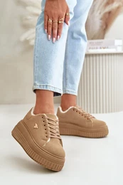 PM1 Women's Insulated Sneakers On Chunky Sole With Gold Detail Brown Lotira