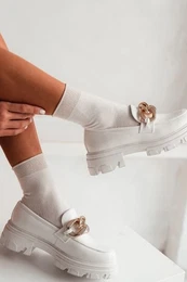 Ladies Cotton Socks With Lurex Cuff Ecru