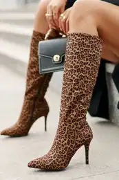 marka niezdefiniowana Stiletto Boots With Leopard Print Brown Reanwenna