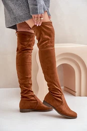 PH2 Knee High Flat Heel Boots Made Of Eco Suede Camel Linnithia