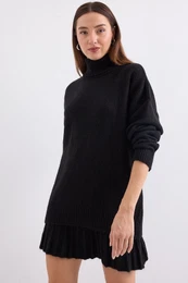 15891 Sweater Skirt Knitwear Two Piece Set - Black
